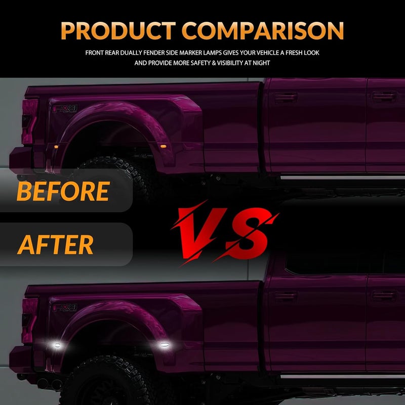 DERMOKA LED Dually Bed Fender Side Marker Lights For 2011-2022 Ford F250 F350 F450 F550 Super Duty Trucks Smoked Len (White Led) - Image 4